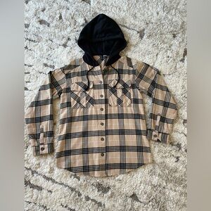 H&M Plaid Cotton Button Shirt with a Hood, Size XS